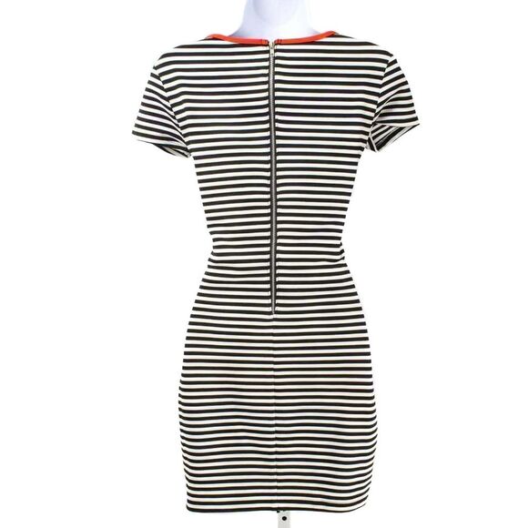 JODI KRISTOPHER Black & White Stripe Envelope Hem Fitted Dress Women's Size XS - Picture 3 of 5